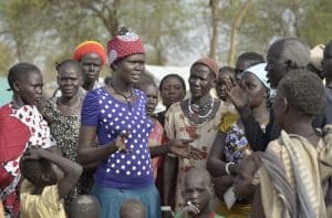 Aluel Makuac Atem is the elected leader in an internally displaced persons camp in Manangui, South Sudan. The 30-year old woman's husband was killed in Bentieu when the fighting broke out in December 2013, and she and her four children fled.